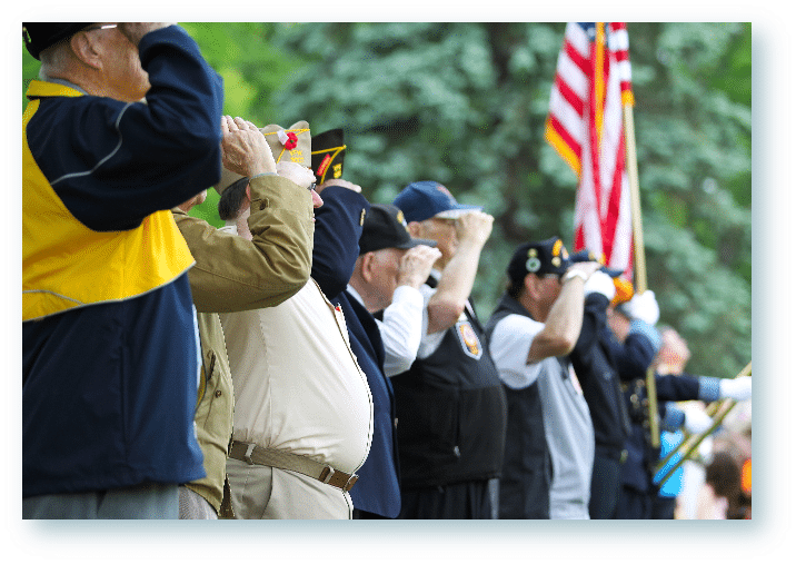 American veterans in a line saluting